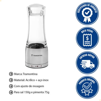 Moedor Aço Inox Acrílico Tramontina para Sal e Pimenta 3 Unidades 61653000X3