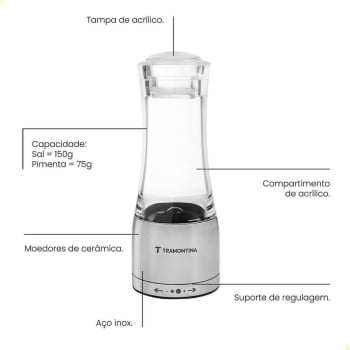 Moedor Aço Inox Acrílico Tramontina para Sal e Pimenta 5 Unidades 61653000X5