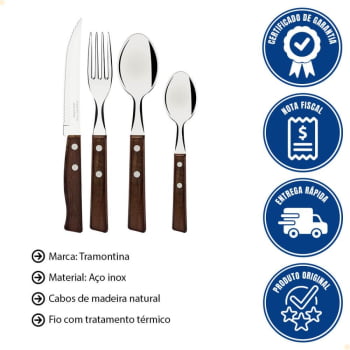 Conjunto 2 Faqueiros Tramontina Tradicional com Lâminas em Aço Inox e Cabos de Madeira Natural