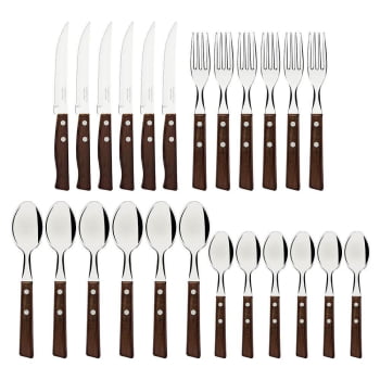 Conjunto 2 Faqueiros Tramontina Tradicional com Lâminas em Aço Inox e Cabos de Madeira Natural