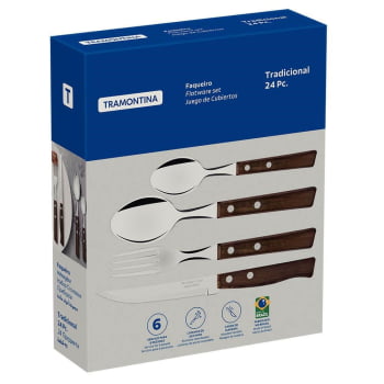 Conjunto 2 Faqueiros Tramontina Tradicional com Lâminas em Aço Inox e Cabos de Madeira Natural