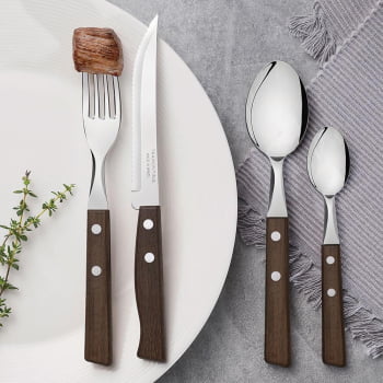 Conjunto 2 Faqueiros Tramontina Tradicional com Lâminas em Aço Inox e Cabos de Madeira Natural