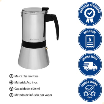 Cafeteira Italiana Tramontina Em Aço Inox Para Espresso 600 ml 61768050