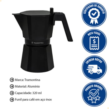 Cafeteira Expresso Italiana Tramontina Em Alumínio Preto Com Cabo Em Nylon 350 ml 61768040