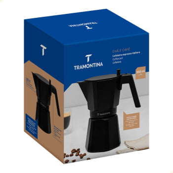Cafeteira Expresso Italiana Tramontina Em Alumínio Preto Com Cabo Em Nylon 350 ml 61768040