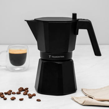 Cafeteira Expresso Italiana Tramontina Em Alumínio Preto Com Cabo Em Nylon 350 ml 61768040