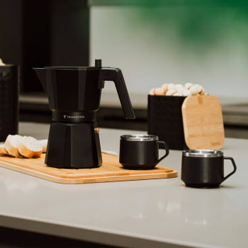 Cafeteira Expresso Italiana Tramontina Em Alumínio Preto Com Cabo Em Nylon 350 ml 61768040