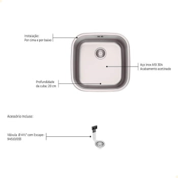 Cuba de Embutir ou Sobrepor Tramontina Aria Maxi 40 BS em Aço Inox Acetinado 40x40 cm 94029103