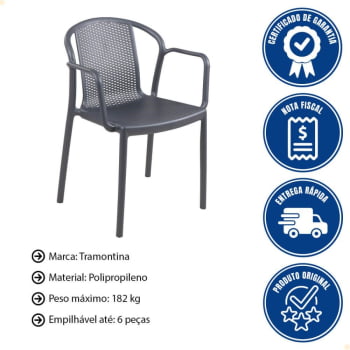 Cadeira Tramontina Summa Louise em Polipropileno e Fibra de Vidro Com Braços Grafite 92086007