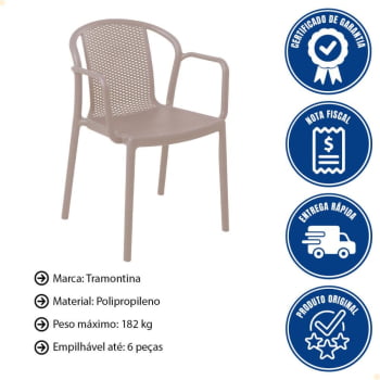 Cadeira Tramontina Summa Louise em Polipropileno e Fibra de Vidro Com Braços Camurça 92086210