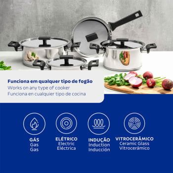 Jogo de Panelas Tramontina Vita Em Aço Inox Com Fundo Triplo 4 Peças 65680000