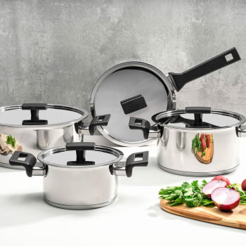 Jogo de Panelas Tramontina Vita Em Aço Inox Com Fundo Triplo 4 Peças 65680000