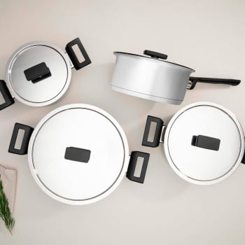 Jogo de Panelas Tramontina Vita Em Aço Inox Com Fundo Triplo 4 Peças 65680000
