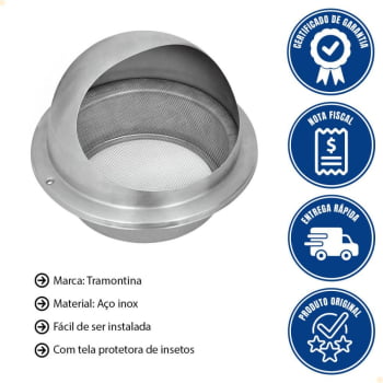 Kit Saída Coifa Tramontina Tampa Exaustor Inox e Duto 2 Metros