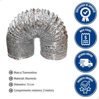 Kit Saída Coifa Tramontina Tampa Exaustor Inox e Duto 2 Metros