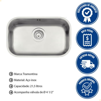 Cuba Tramontina Lavínia 47 BL Prime em Aço Inox Acetinado 47x30 cm com Válvula e Escape 94022103