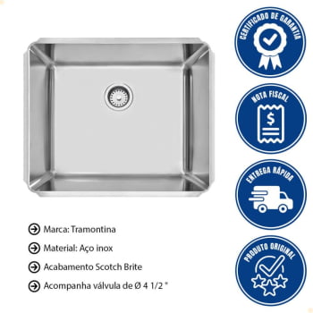 Cuba Profissional Tramontina Dritta Pro Inox Acabamento Scotch Brite 60x50cm Válvula Sifão 94094102