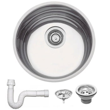 Cuba Tramontina Luna 38 BL Prime em Aço Inox Alto Brilho 38 cm com Válvula e Sifão 94014202