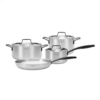 Jogo de Panelas Tramontina Grano Black em Aço Inox Corpo Triplo 4 Peças 65580000