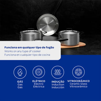 Jogo de Panelas Tramontina Grano Black em Aço Inox Corpo Triplo 4 Peças 65580000
