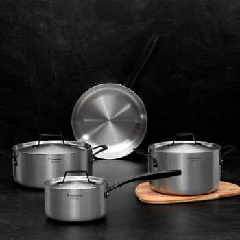 Jogo de Panelas Tramontina Grano Black em Aço Inox Corpo Triplo 4 Peças 65580000