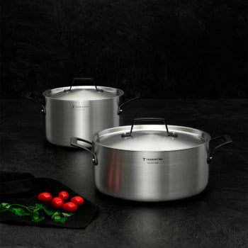 Jogo de Panelas Tramontina Grano Black em Aço Inox Corpo Triplo 4 Peças 65580000