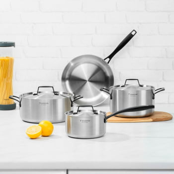 Jogo de Panelas Tramontina Grano Black em Aço Inox Corpo Triplo 4 Peças 65580000