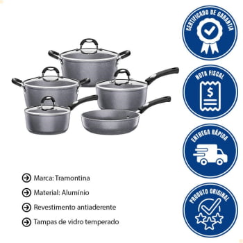 Jogo de Panelas Tramontina Mônaco em Alumínio Com Revestimento Antiaderente Cinza 5 Pçs 20899550