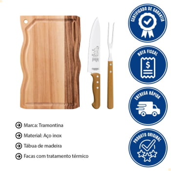Kit Para Churrasco Tramontina Com Lâminas Em Inox e Cabos Em Madeira Natural 3 Pçs 22398001