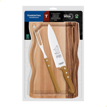 Kit Para Churrasco Tramontina Com Lâminas Em Inox e Cabos Em Madeira Natural 3 Pçs 22398001