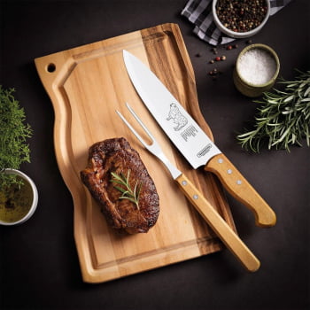 Kit Para Churrasco Tramontina Com Lâminas Em Inox e Cabos Em Madeira Natural 3 Pçs 22398001
