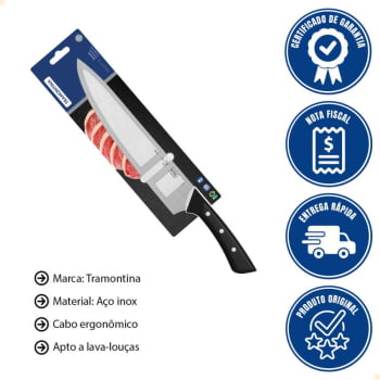 Faca Chef Tramontina Solutta Lâmina Em Inox e Cabo Em Policarbonato e Fibra de Vidro 10" 24254110