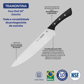 Faca Chef Tramontina Solutta Lâmina Em Inox e Cabo Em Policarbonato e Fibra de Vidro 10" 24254110