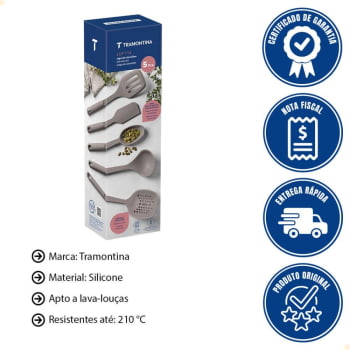 Jogo De Utensílios Tramontina Softta Em Silicone Cinza 5 Peças 25899600