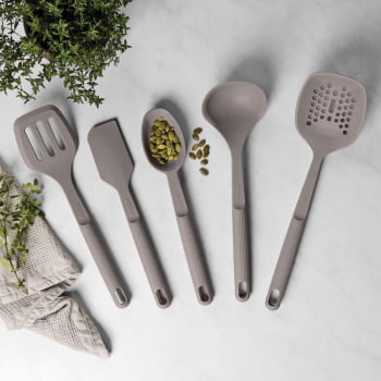 Jogo De Utensílios Tramontina Softta Em Silicone Cinza 5 Peças 25899600