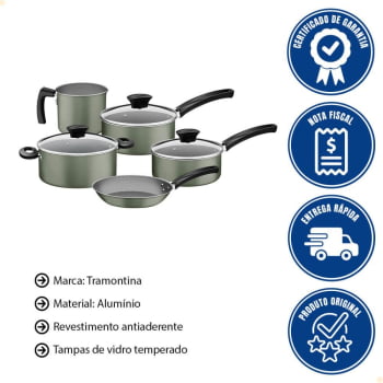 Jogo de Panelas Michigan Tramontina Alumínio Revestimento Antiaderente Verde Oliva 5 Pçs 28299297