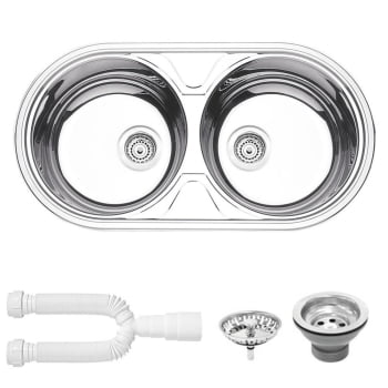 Cuba de Embutir ou Sobrepor Tramontina Luna Duo 2C 36 BS Prime Alto Brilho 84x44 cm Válvula e Sifão 