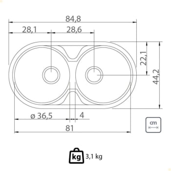 Cuba de Embutir ou Sobrepor Tramontina Luna Duo 2C 36 BS Prime Alto Brilho 84x44 cm Válvula e Sifão 
