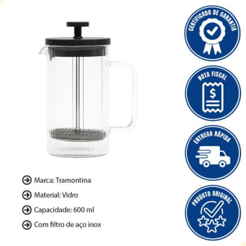 Cafeteira Francesa Tramontina Em Vidro Borossilicato 600 ml 61768200