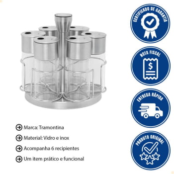 Porta-Temperos Tramontina Em Inox Com Base Giratória Realce 6 Peças 61119220