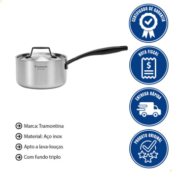 Panela Tramontina Grano Black em Aço Inox Corpo Triplo 16 cm 1,7 Litros 62581160