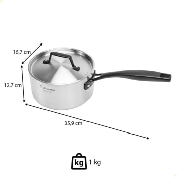 Panela Tramontina Grano Black em Aço Inox Corpo Triplo 16 cm 1,7 Litros 62581160