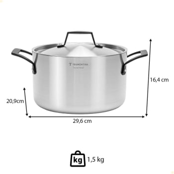Caçarola Tramontina Grano Black Funda Em Inox Corpo Triplo 20 cm 3,8 L 62584200