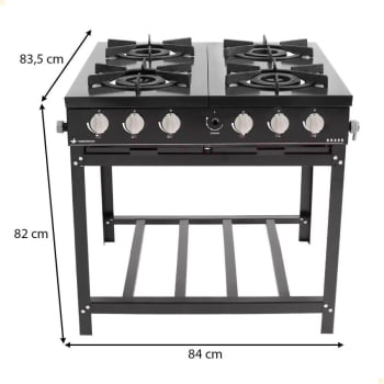 Fogão Industrial Venâncio à Gás Bravo 4 Bocas Preto Esmaltado BR4BPR
