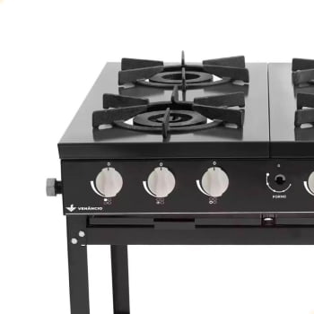 Fogão Industrial Venâncio à Gás Bravo 4 Bocas Preto Esmaltado BR4BPR