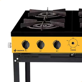 Fogão Industrial Venâncio à Gás Bravo 4 Bocas Amarelo Esmaltado BR4BAM