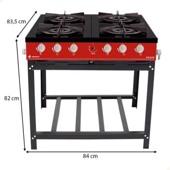 Fogão Industrial Venâncio à Gás Bravo 4 Bocas Vermelho Esmaltado BR4B 16615