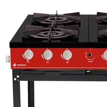 Fogão Industrial Venâncio à Gás Bravo 4 Bocas Vermelho Esmaltado BR4B 16615