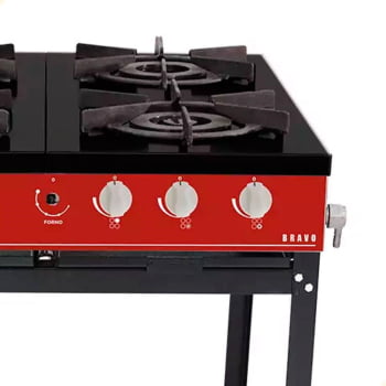 Fogão Industrial Venâncio à Gás Bravo 4 Bocas Vermelho Esmaltado BR4B 16615