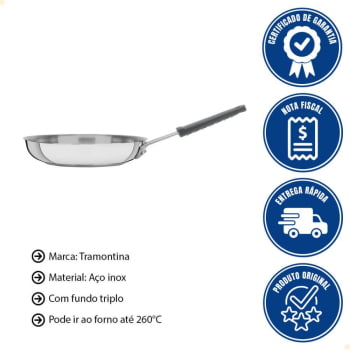 Frigideira Tramontina Professional Em Inox Fundo Triplo e Cabo Com Luva De Silicone 20 cm 62333200